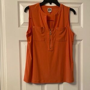 Anne Klein Orange Sleeveless Tank Top with Mandarin Collar
